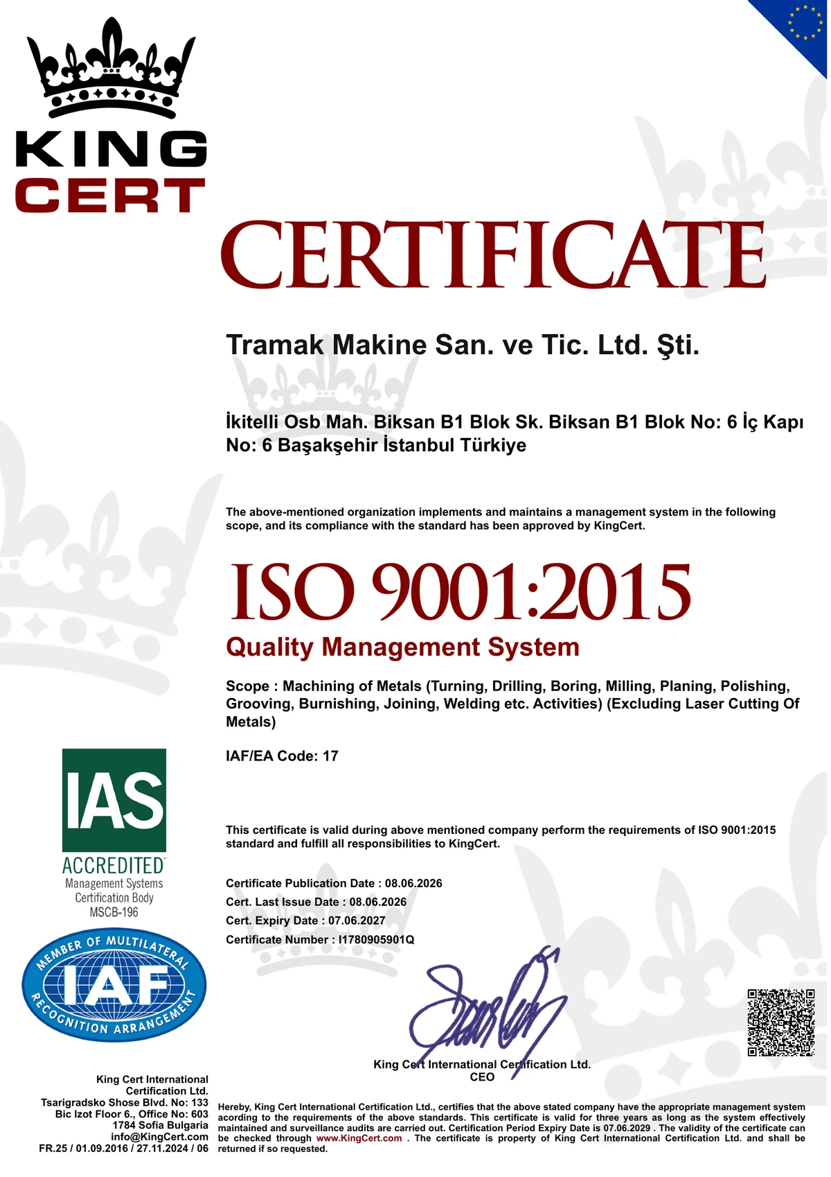 ISO 9001:2015 — King Cert International Certification Ltd.